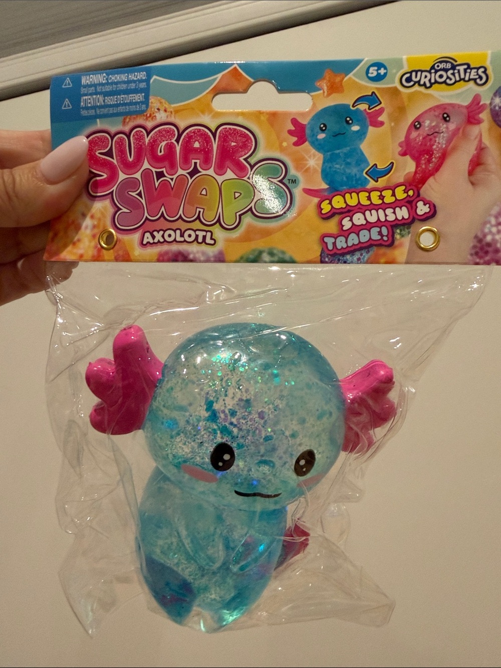 Sugar Swaps Axolotl Glitter Squishy Plush - Blue with Pink Accents